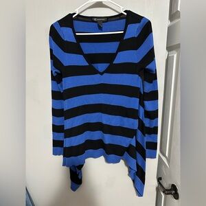 INC International Concepts Striped V-Neck Women Top - Blue and Black S
